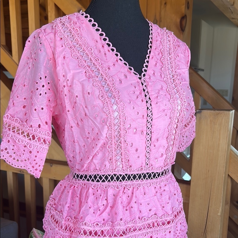 Pink Ruffled Tiered Midi Dress - Picture 5 of 10